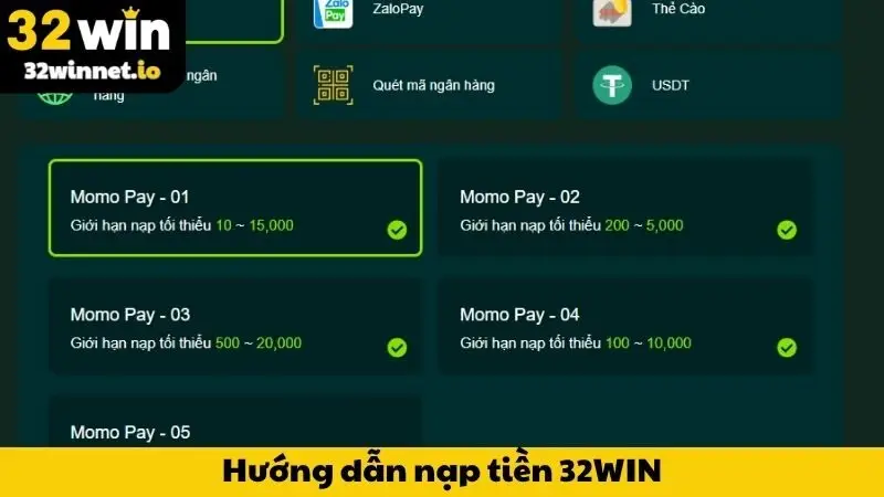 Nạp tiền Hướng dẫn nạp tiền 32WIN thông qua các cách thông dụng nhất
